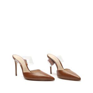 SCHUTZ Tan Mules with Transparent Strap
